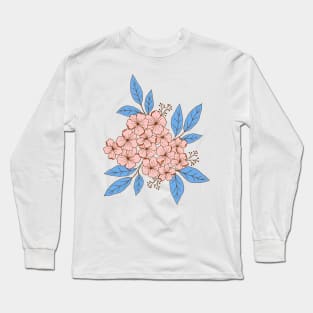 Vintage hydrangea flowers botanical design in pink and green Long Sleeve T-Shirt